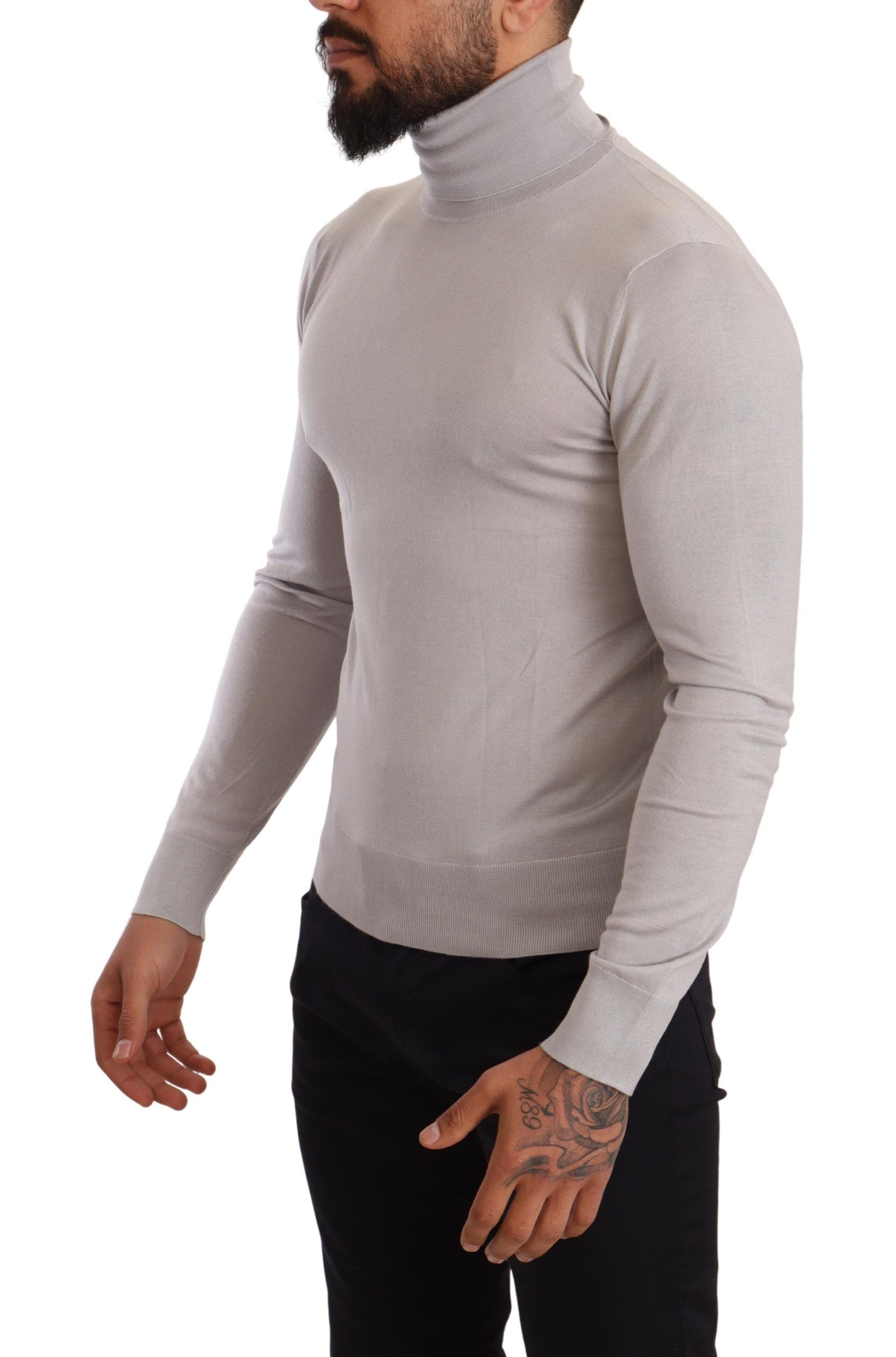 Gray Cashmere Turtleneck Pullover Sweater-Dolce & Gabbana-LabelTerrace.com