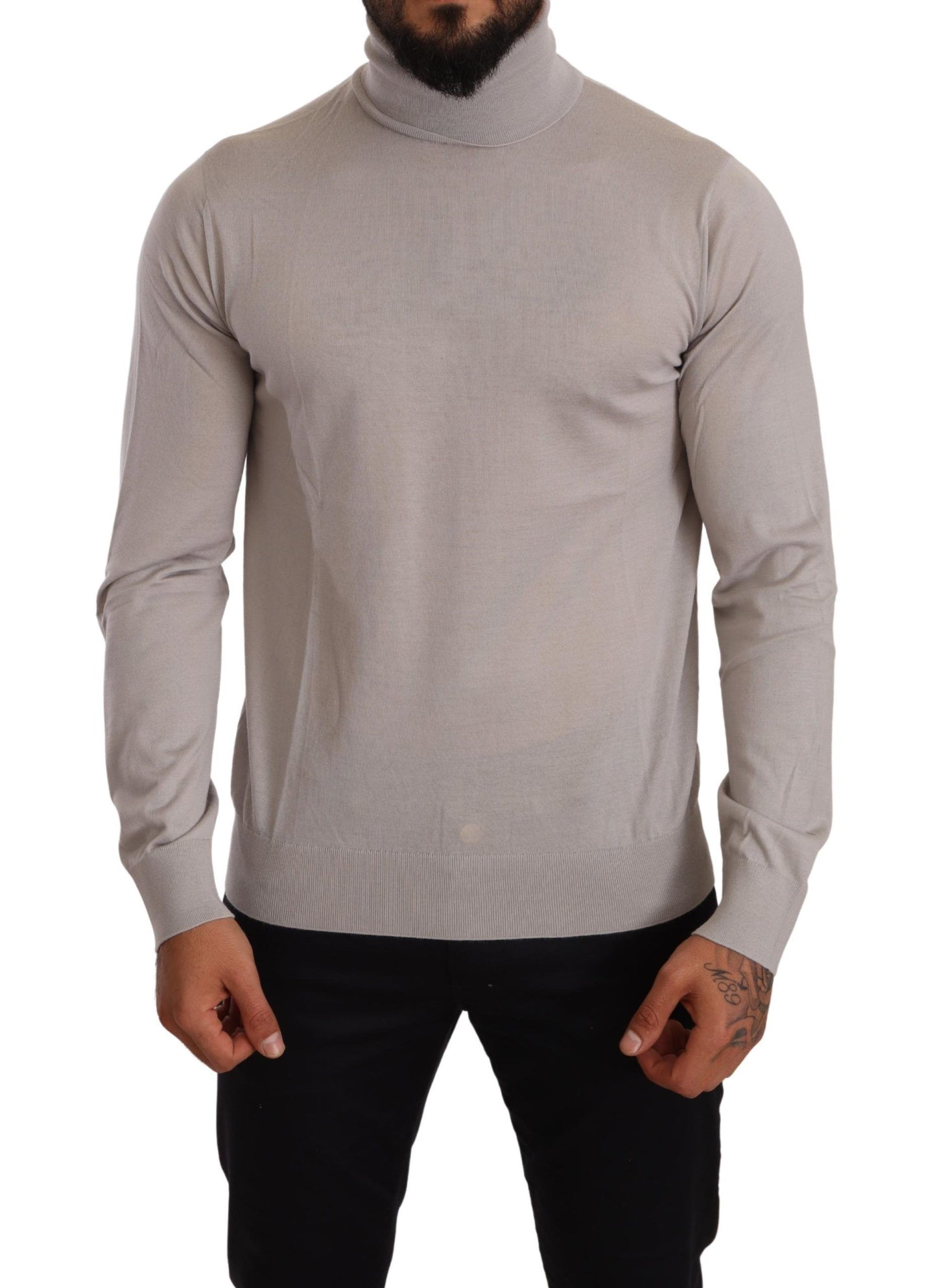 Gray Cashmere Turtleneck Pullover Sweater-Dolce & Gabbana-LabelTerrace.com