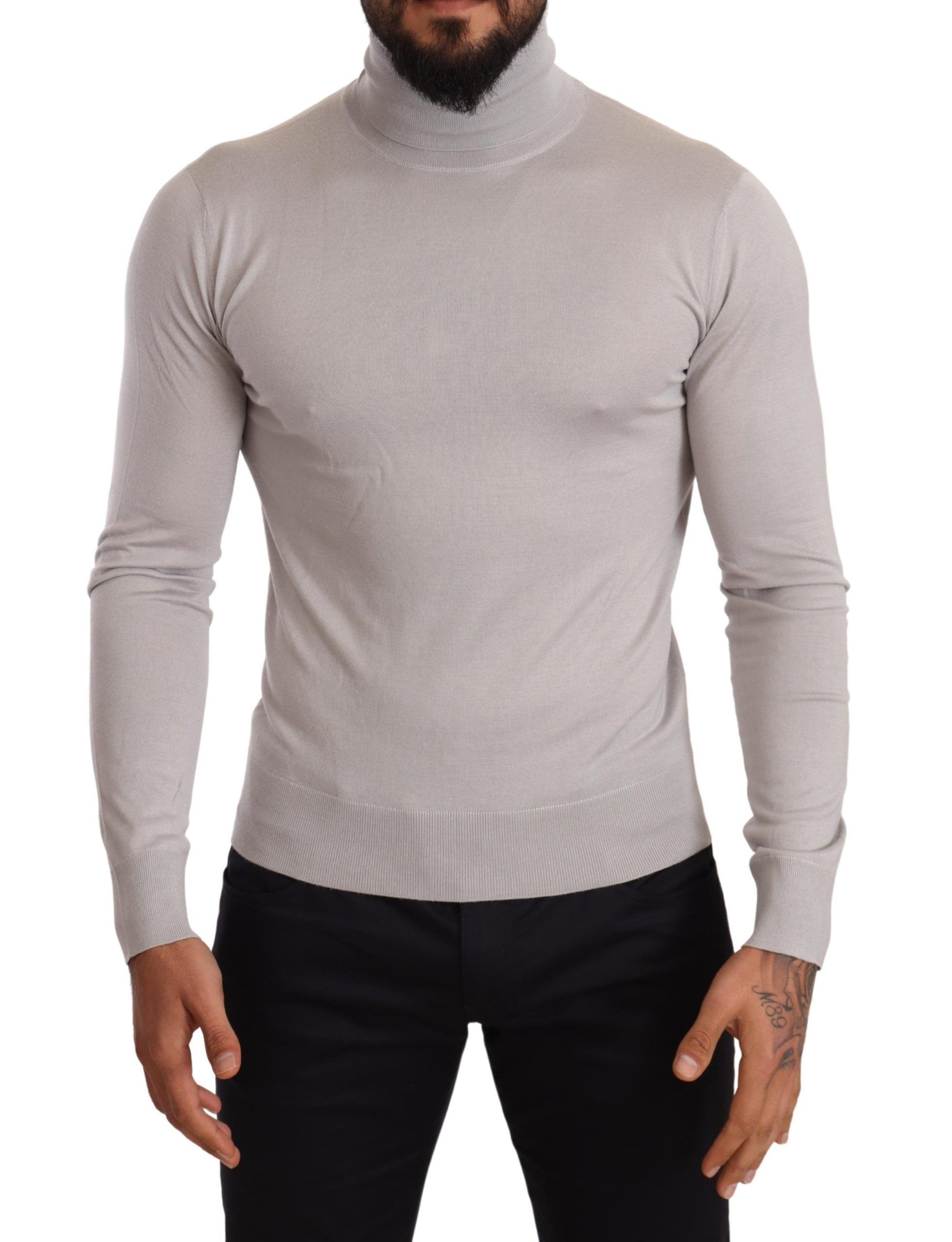 Gray Cashmere Turtleneck Pullover Sweater-Dolce & Gabbana-LabelTerrace.com