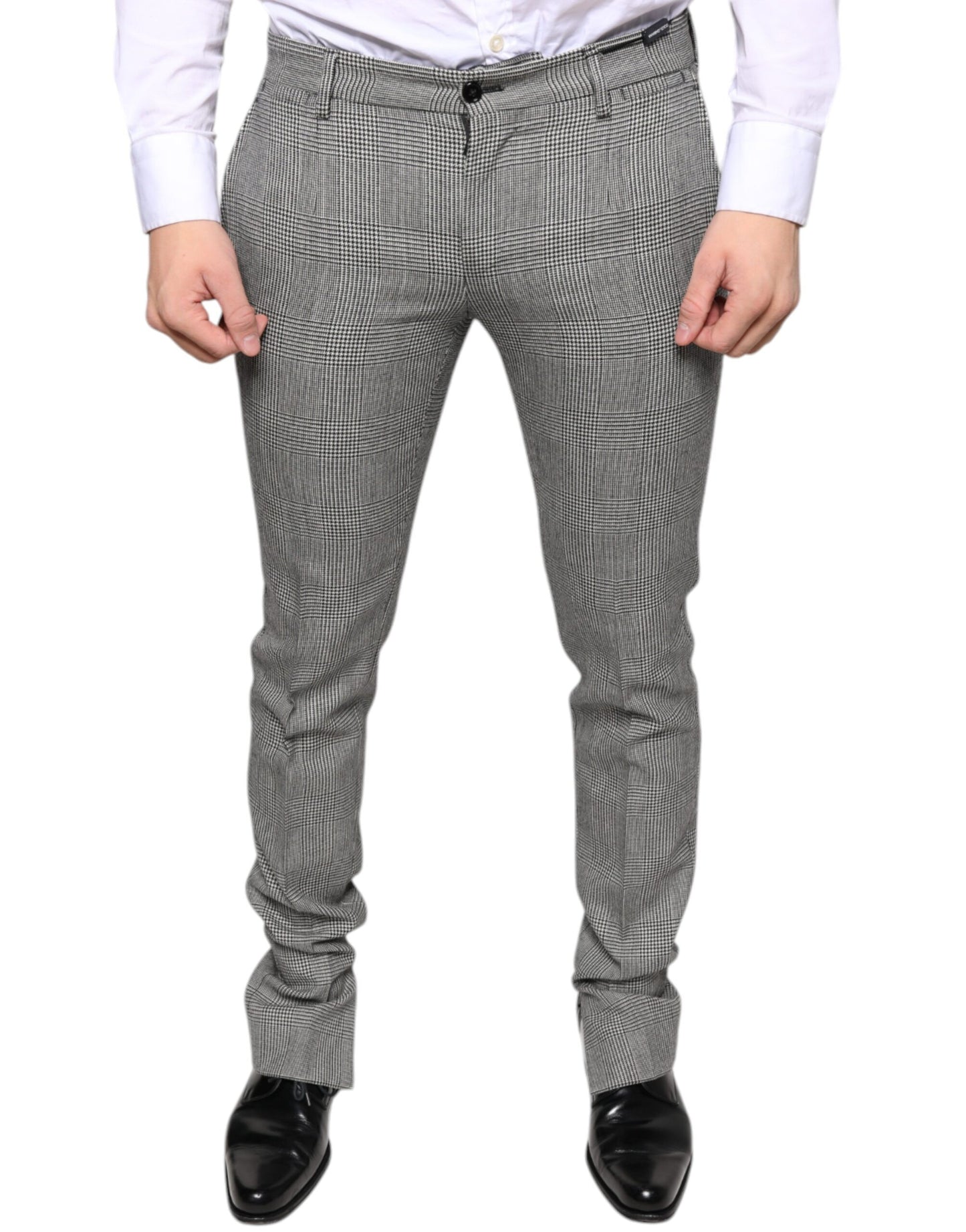 Gray Check Tartan Wool Skinny Pants-Dolce & Gabbana-LabelTerrace.com