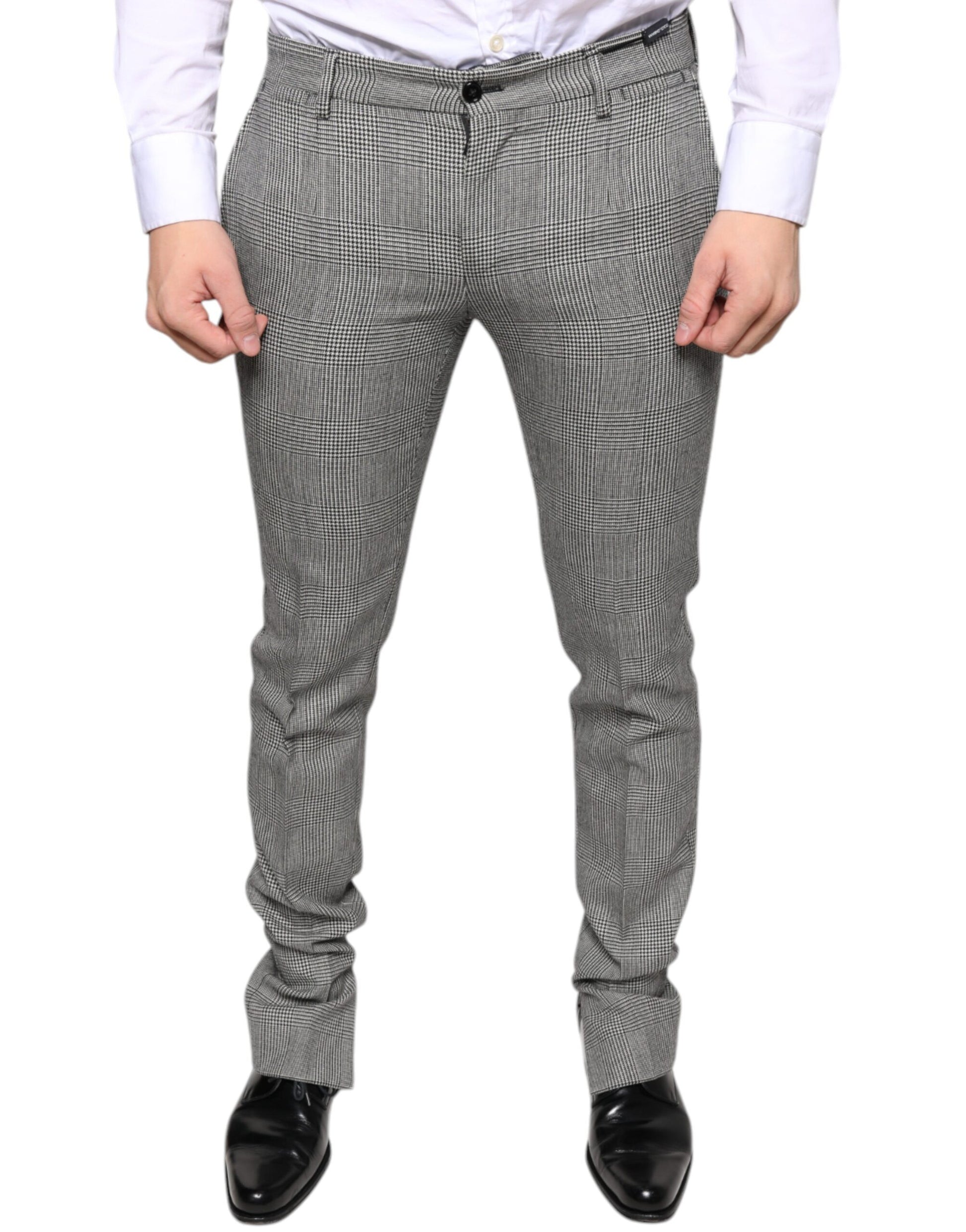 Gray Check Tartan Wool Skinny Pants-Dolce & Gabbana-LabelTerrace.com