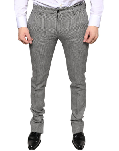 Gray Check Tartan Wool Skinny Pants-Dolce & Gabbana-LabelTerrace.com