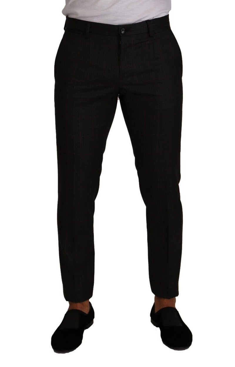 Gray Check Wool Formal Trouser Dress Pants-Dolce & Gabbana-LabelTerrace.com