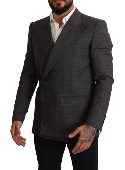 Gray Check Wool Slim Fit Blazer Jacket-Dolce & Gabbana-LabelTerrace.com