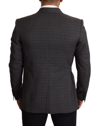 Gray Check Wool Slim Fit Blazer Jacket-Dolce & Gabbana-LabelTerrace.com