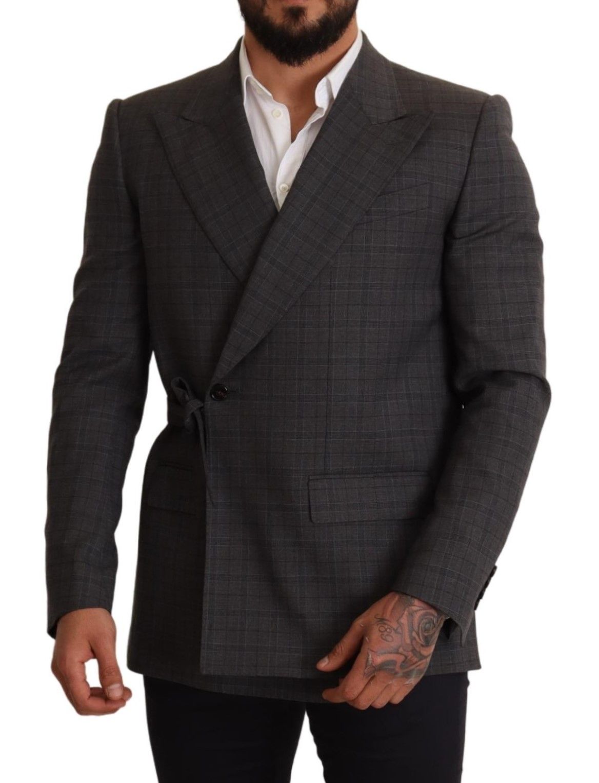 Gray Check Wool Slim Fit Blazer Jacket-Dolce & Gabbana-LabelTerrace.com