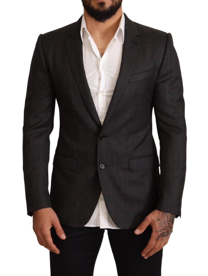 Gray Check Wool Slim Fit Blazer Jacket-Dolce & Gabbana-LabelTerrace.com