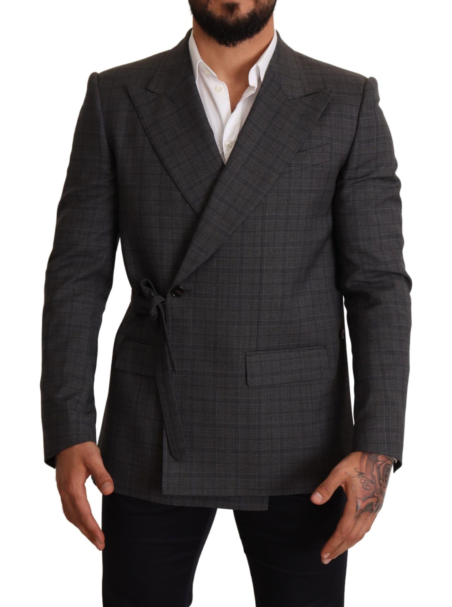 Gray Check Wool Slim Fit Blazer Jacket-Dolce & Gabbana-LabelTerrace.com