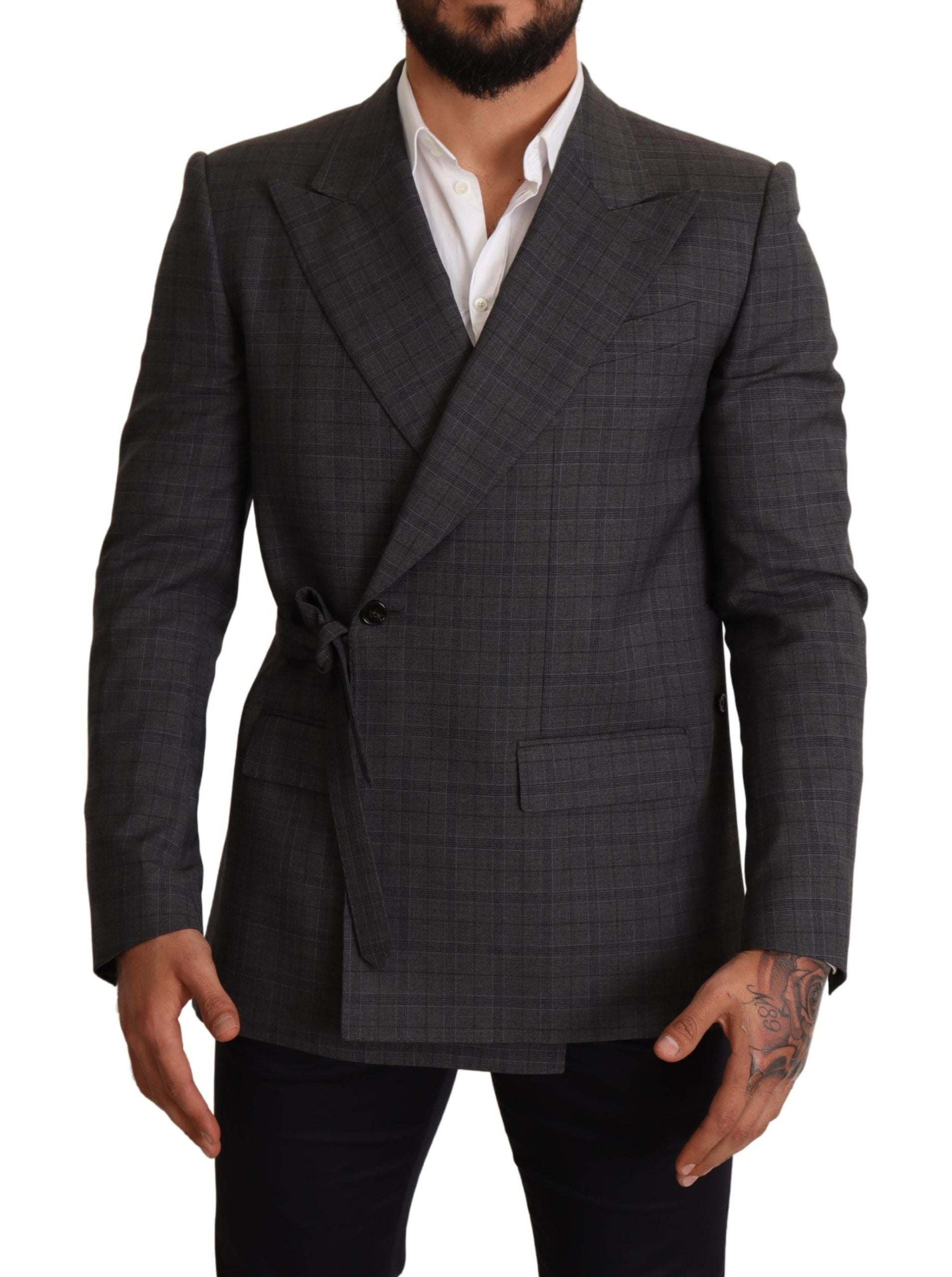 Gray Check Wool Slim Fit Blazer Jacket-Dolce & Gabbana-LabelTerrace.com