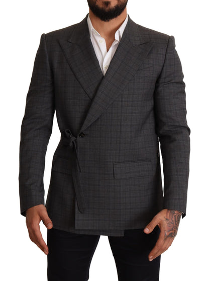 Gray Check Wool Slim Fit Blazer Jacket-Dolce & Gabbana-LabelTerrace.com