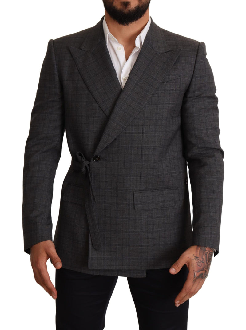 Gray Check Wool Slim Fit Blazer Jacket-Dolce & Gabbana-LabelTerrace.com