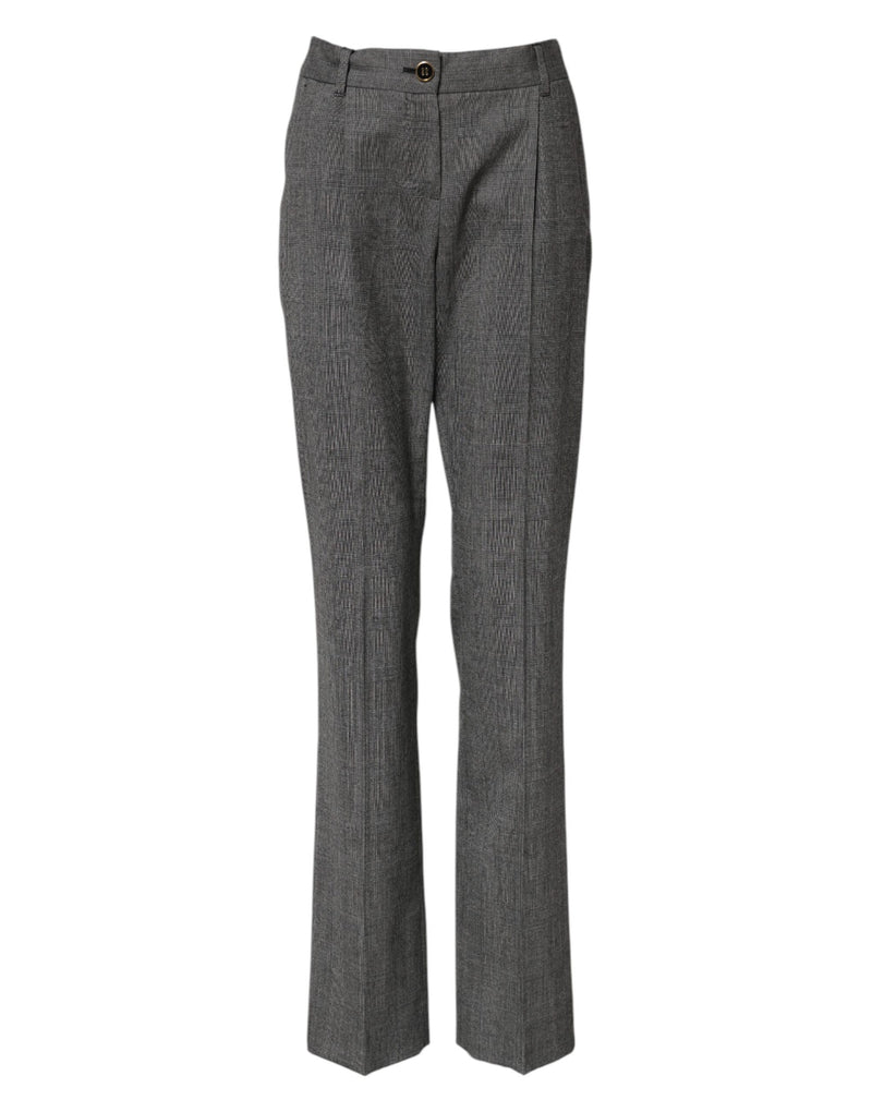 Gray Checkered High Waist Flared Pants-Dolce & Gabbana-LabelTerrace.com