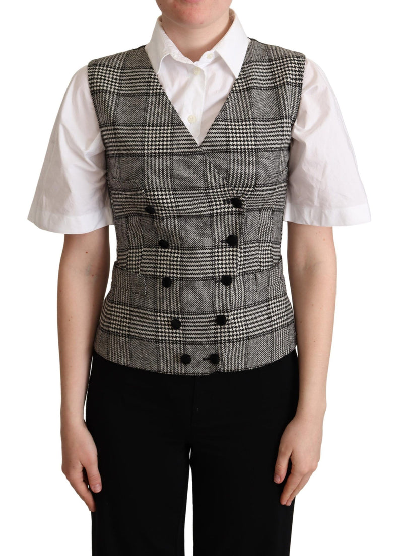 Gray Checkered Sleeveless Waistcoat Vest-Dolce & Gabbana-LabelTerrace.com