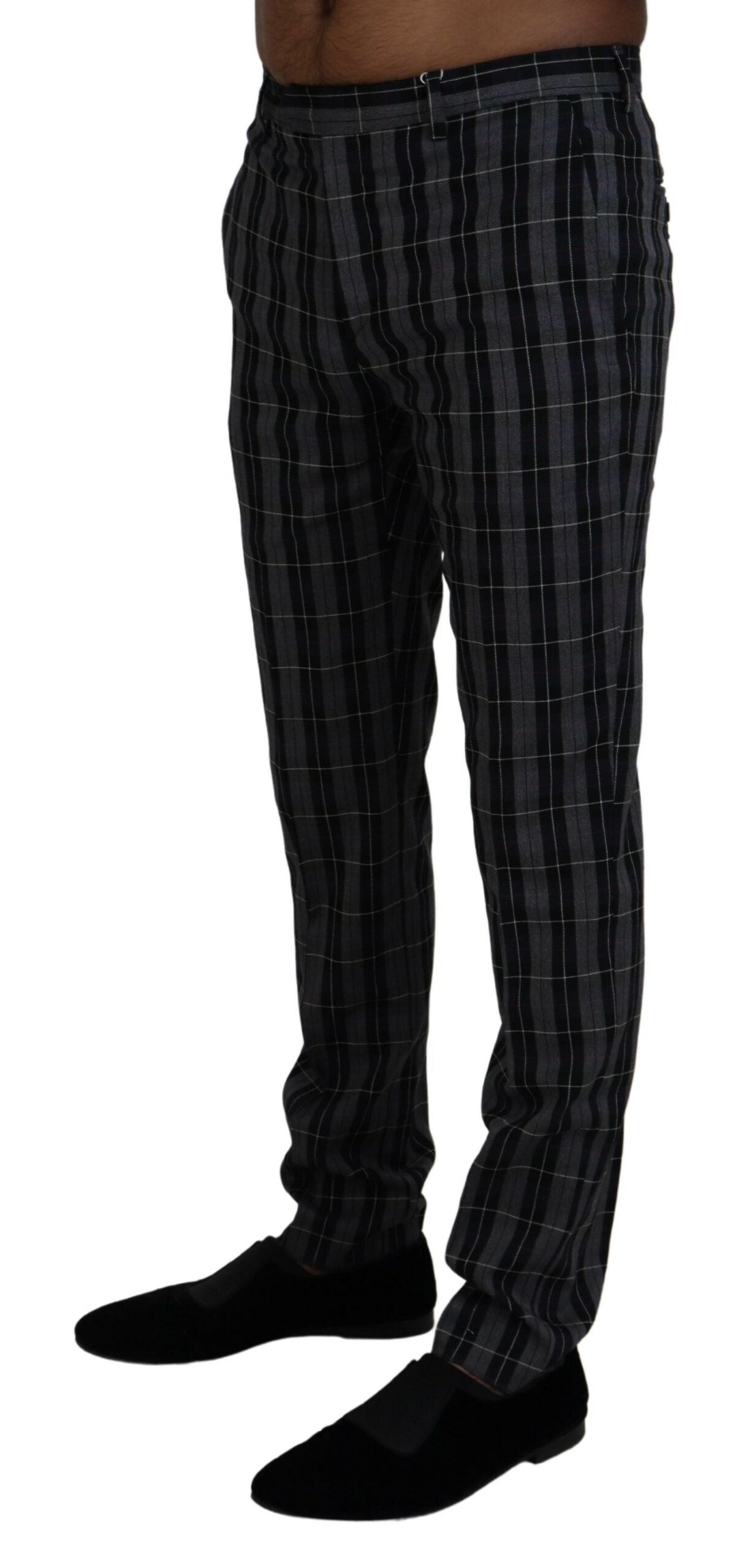 Gray Checkered Slim Fit Men Pants-BENCIVENGA-LabelTerrace.com