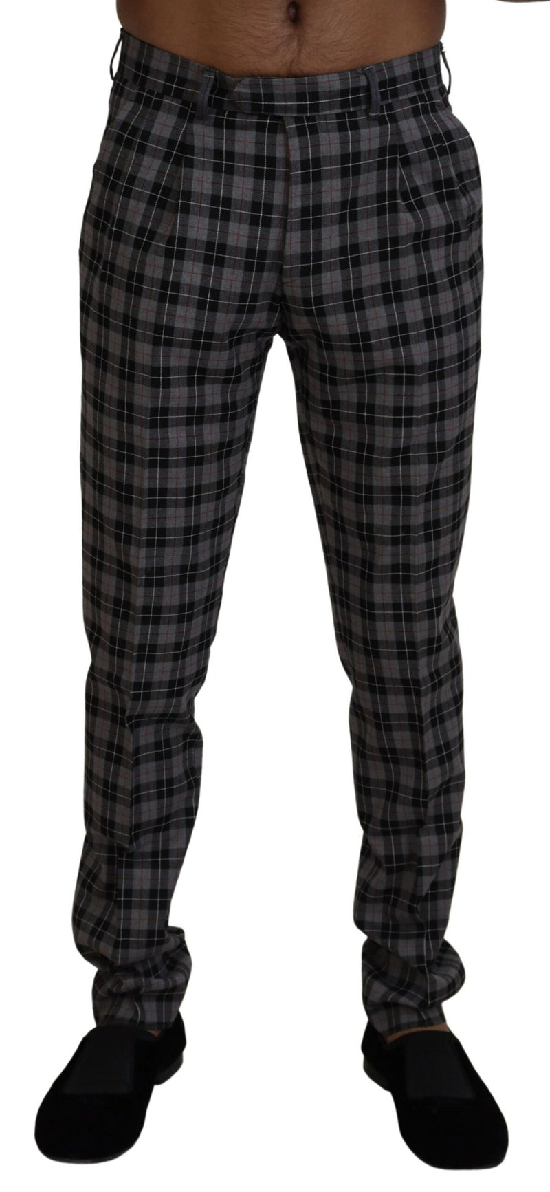 Gray Checkered Slim Fit Men Pants-BENCIVENGA-LabelTerrace.com