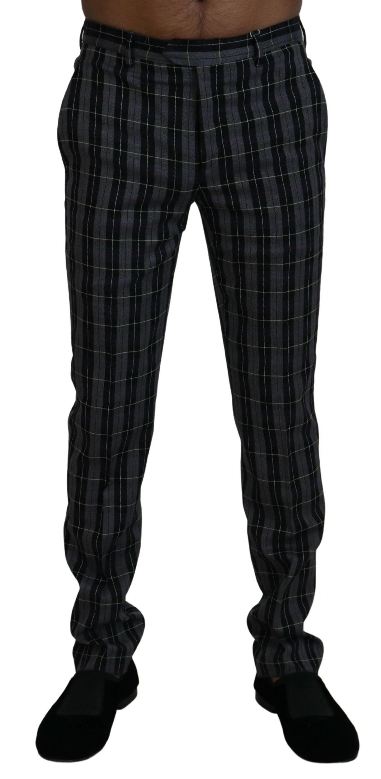 Gray Checkered Slim Fit Men Pants-BENCIVENGA-LabelTerrace.com