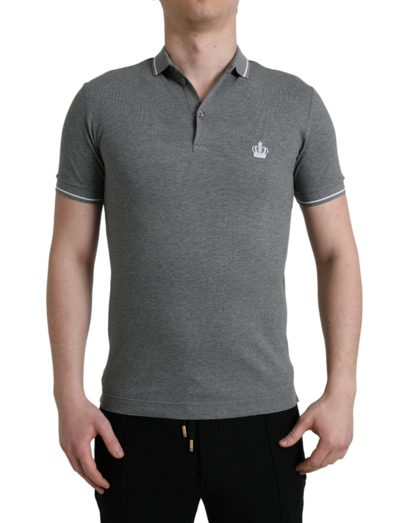 Gray Collared Short Sleeve Crown T-shirt-Dolce & Gabbana-LabelTerrace.com