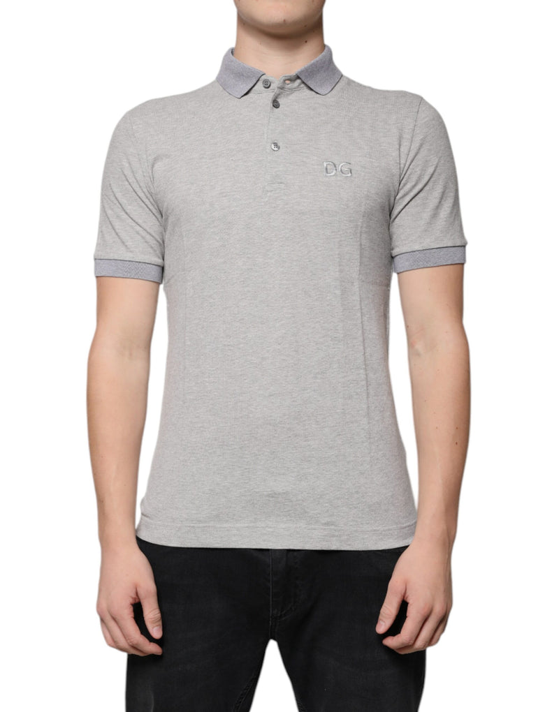 Gray Collared Short Sleeves Men Polo T-shirt-Dolce & Gabbana-LabelTerrace.com