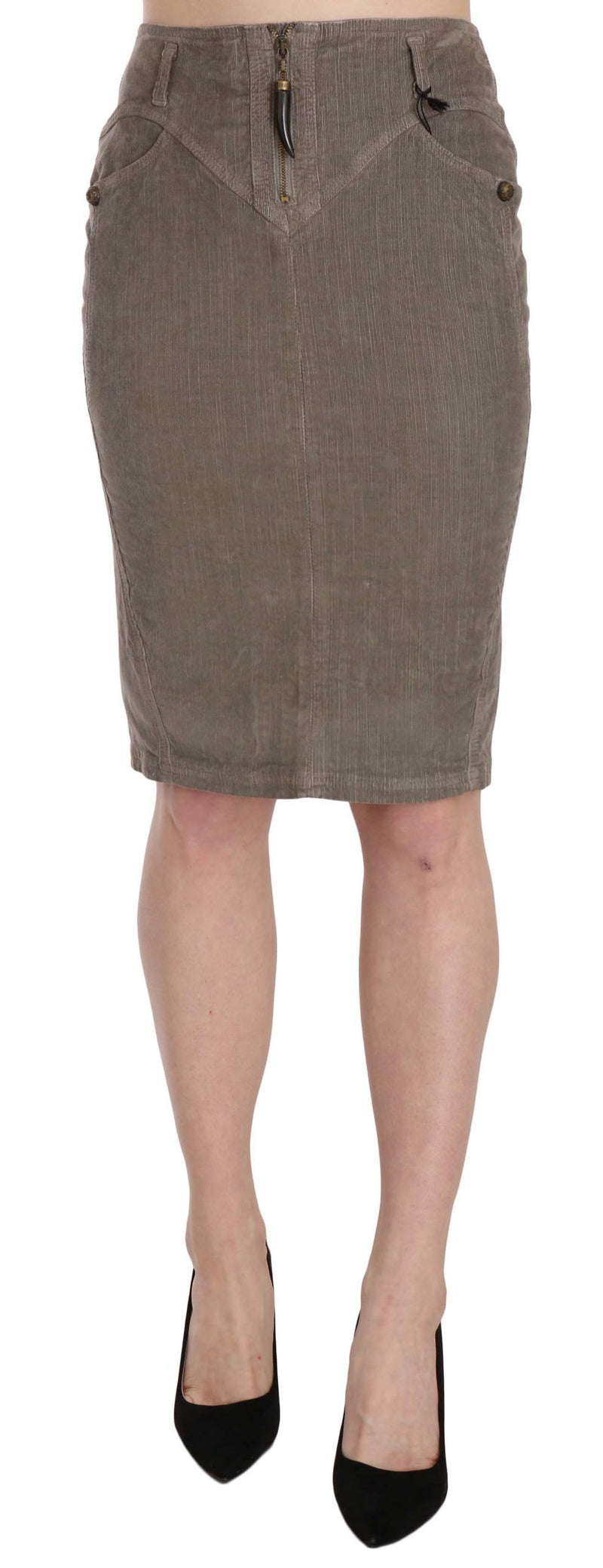 Gray Corduroy Pencil Straight A-Line Skirt-Just Cavalli-LabelTerrace.com
