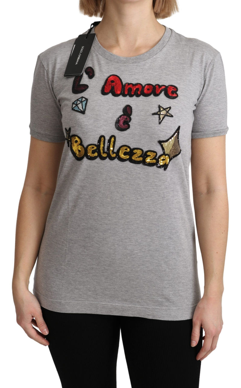 Gray Cotton Amore e Bellezza Top T-shirt-Dolce & Gabbana-LabelTerrace.com