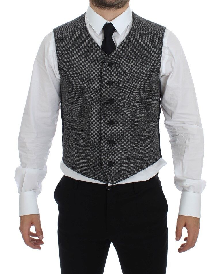 Gray Cotton Blend Logo Vest Gilet Weste-Dolce & Gabbana-LabelTerrace.com