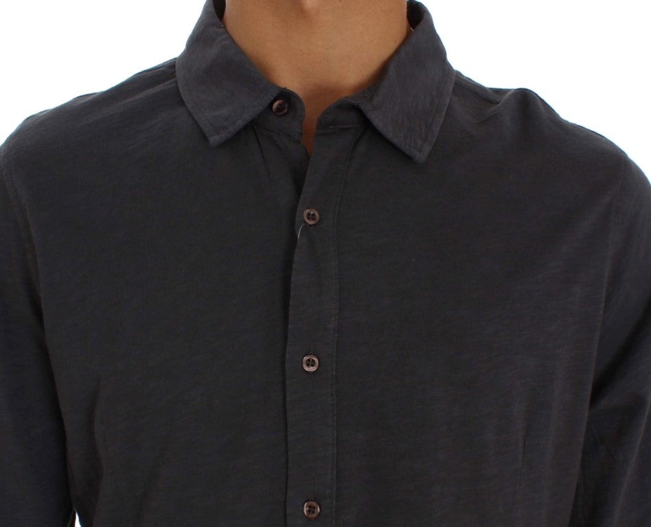Gray Cotton Button Down Casual Shirt-Alpha Massimo Rebecchi-LabelTerrace.com