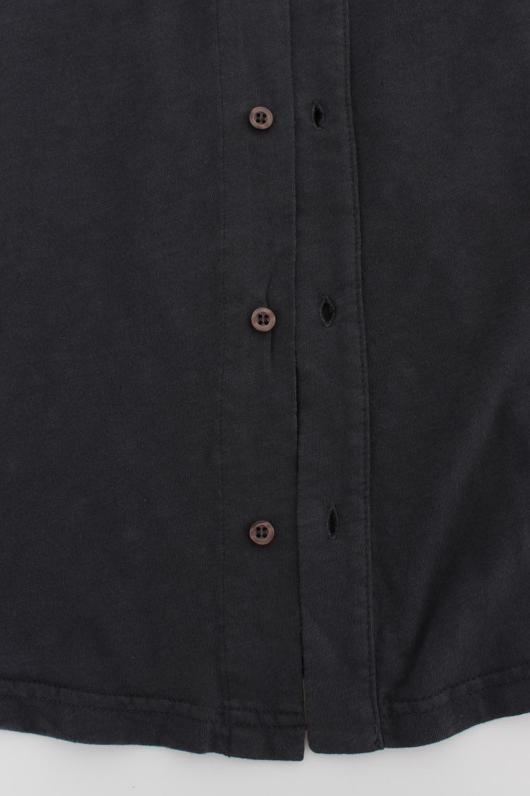 Gray Cotton Button Down Casual Shirt-Alpha Massimo Rebecchi-LabelTerrace.com