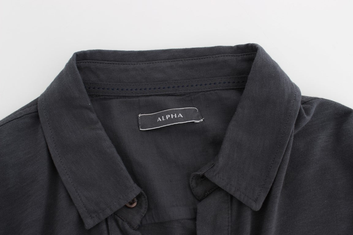 Gray Cotton Button Down Casual Shirt-Alpha Massimo Rebecchi-LabelTerrace.com