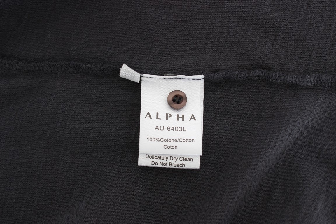 Gray Cotton Button Down Casual Shirt-Alpha Massimo Rebecchi-LabelTerrace.com