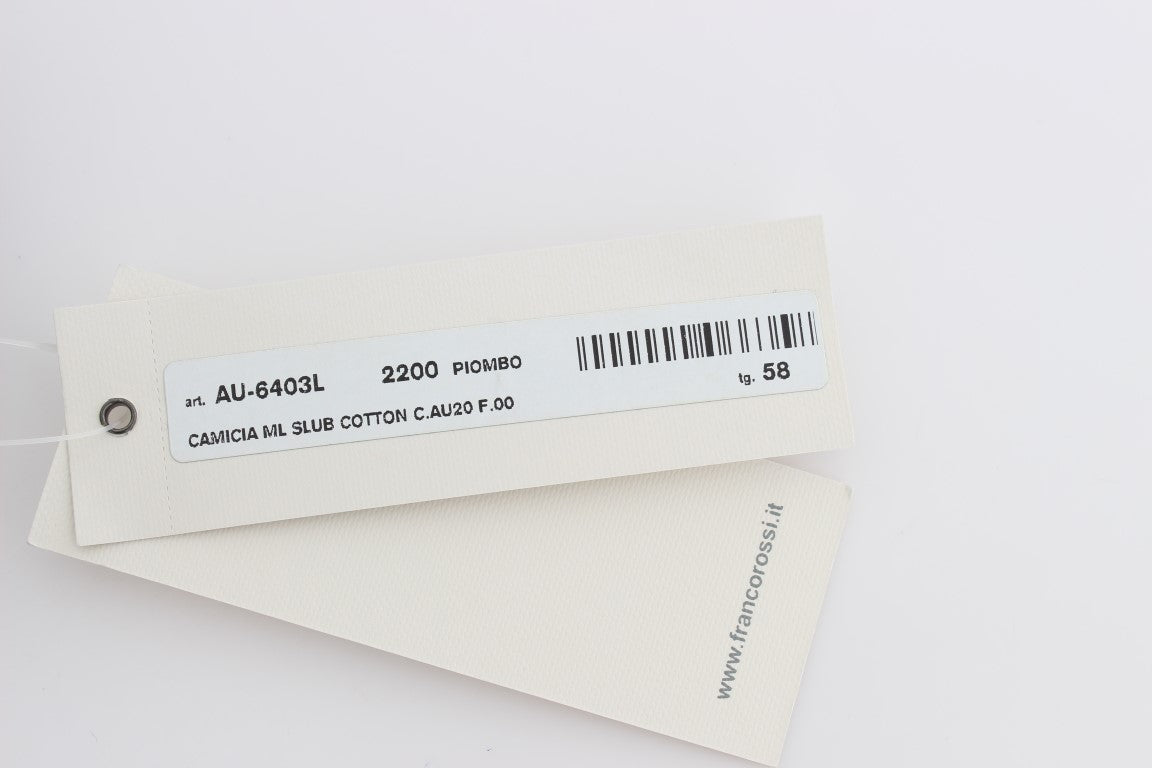 Gray Cotton Button Down Casual Shirt-Alpha Massimo Rebecchi-LabelTerrace.com