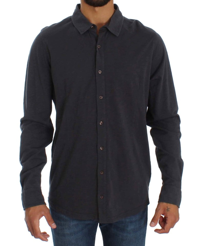 Gray Cotton Button Down Casual Shirt-Alpha Massimo Rebecchi-LabelTerrace.com