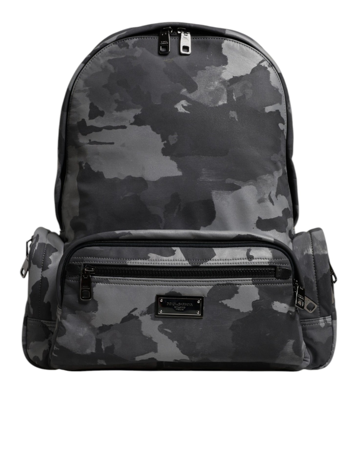 Gray Cotton Camouflage Logo Plaque Backpack Bag-Dolce & Gabbana-LabelTerrace.com