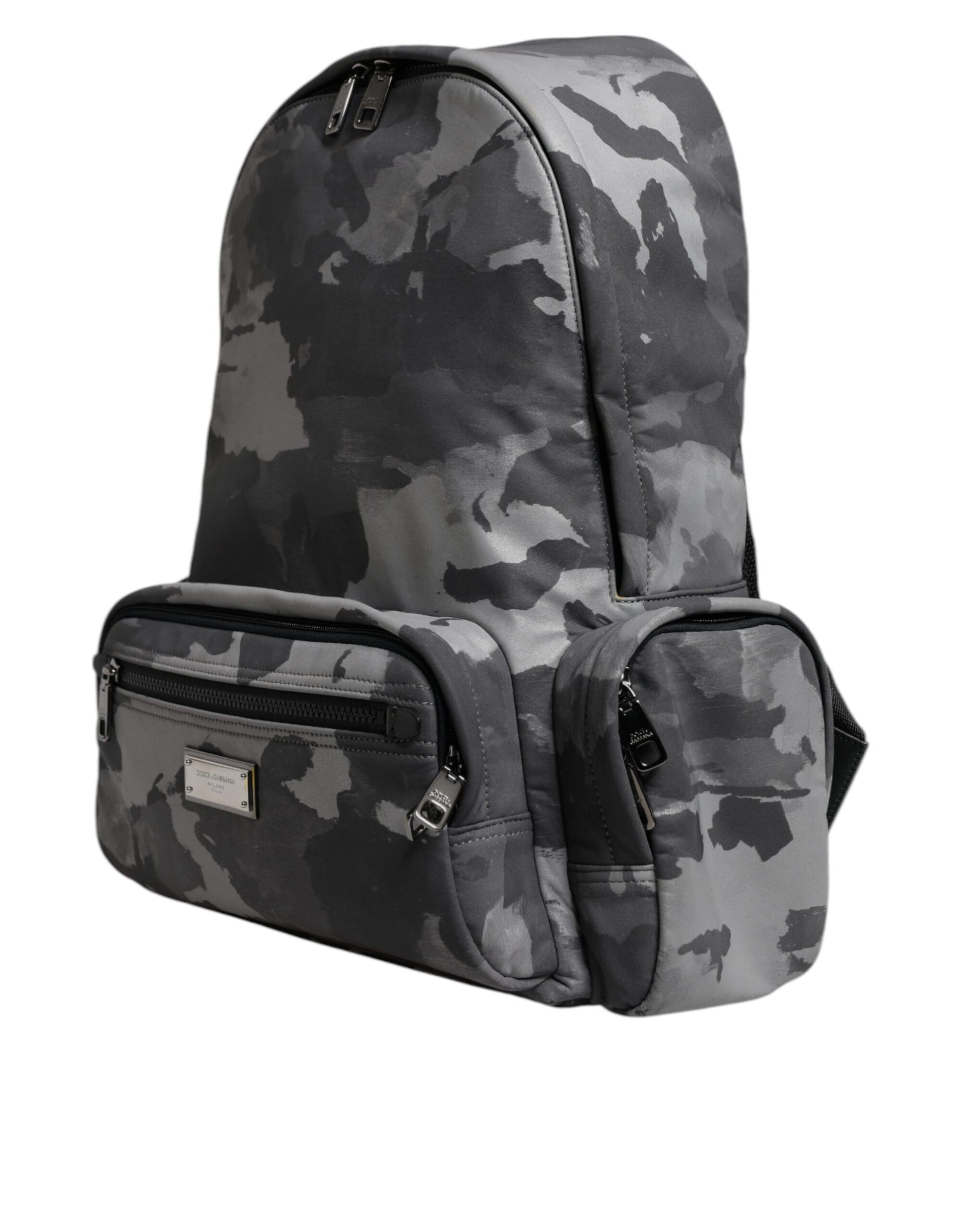 Gray Cotton Camouflage Logo Plaque Backpack Bag-Dolce & Gabbana-LabelTerrace.com