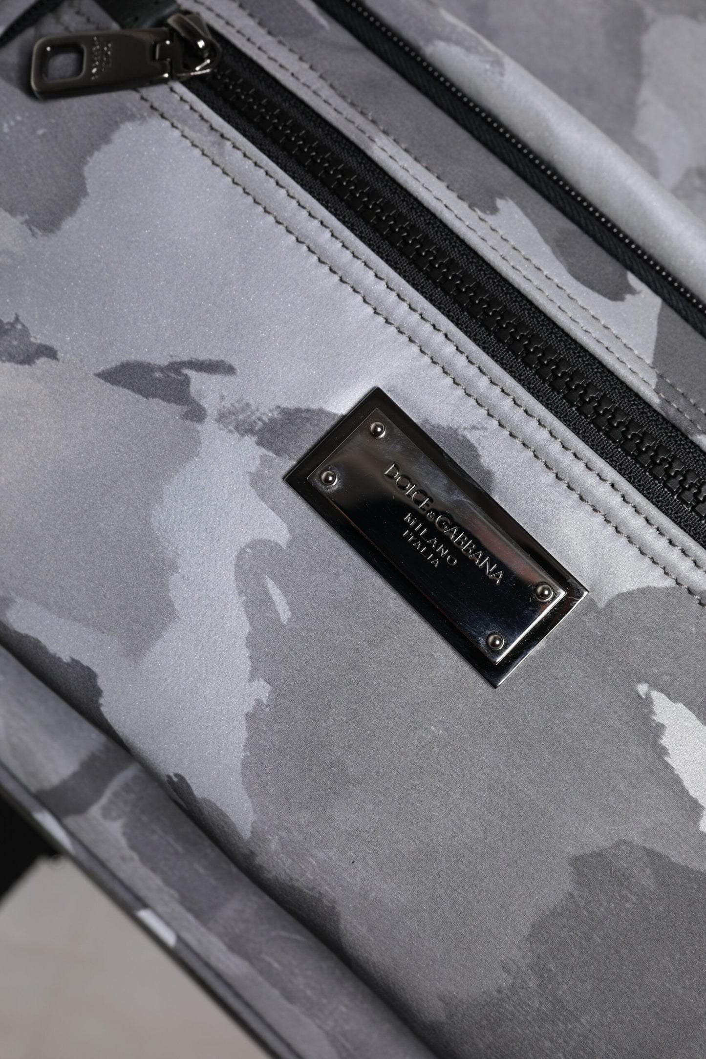 Gray Cotton Camouflage Logo Plaque Backpack Bag-Dolce & Gabbana-LabelTerrace.com