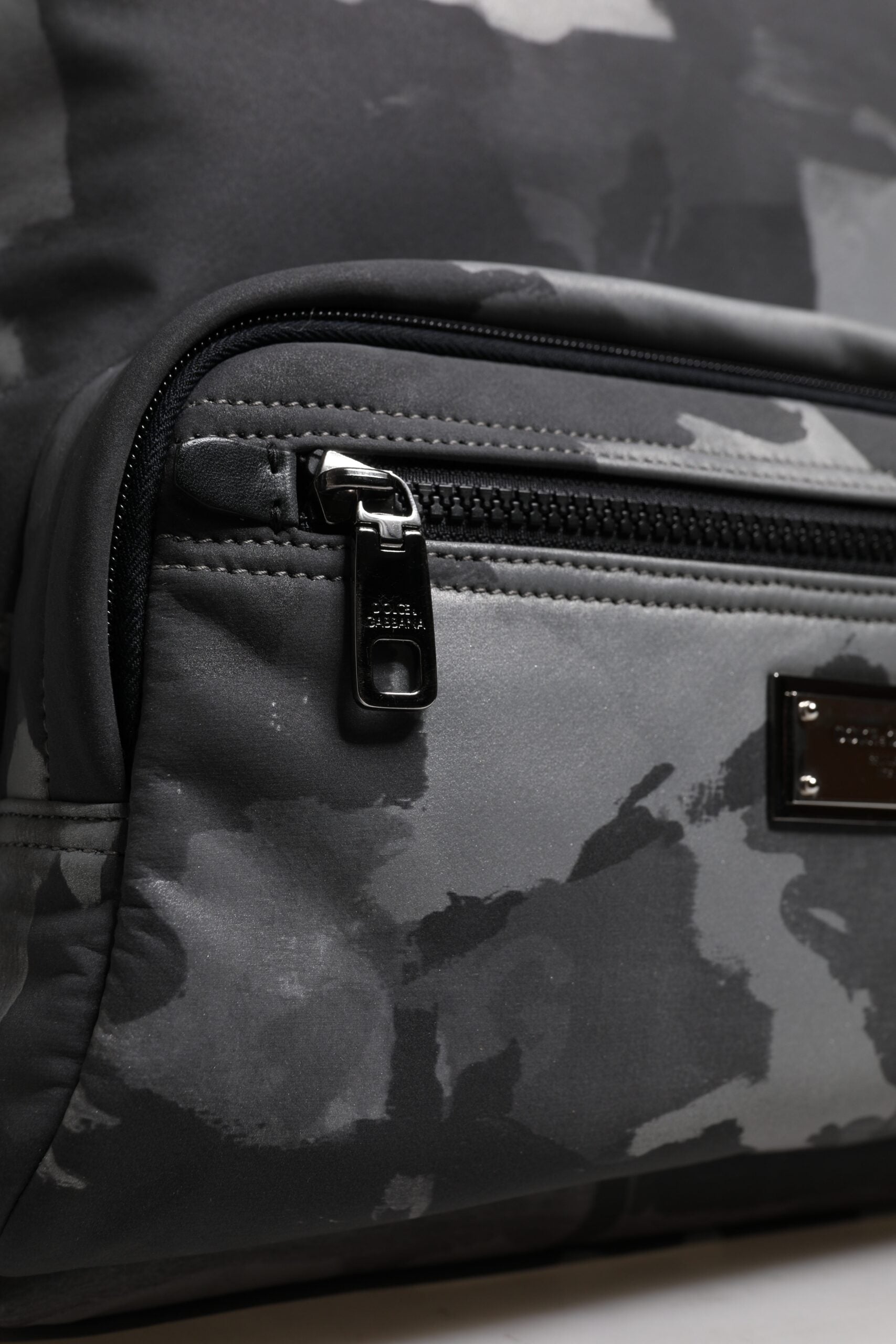 Gray Cotton Camouflage Logo Plaque Backpack Bag