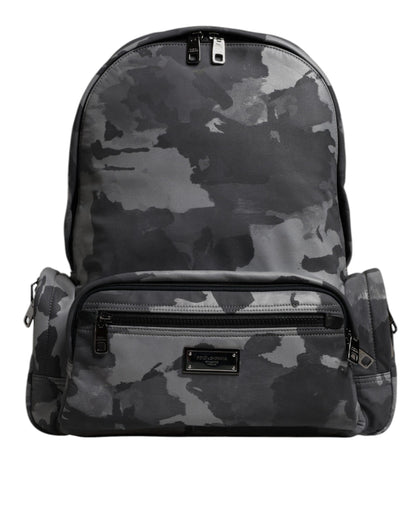 Gray Cotton Camouflage Logo Plaque Backpack Bag-Dolce & Gabbana-LabelTerrace.com