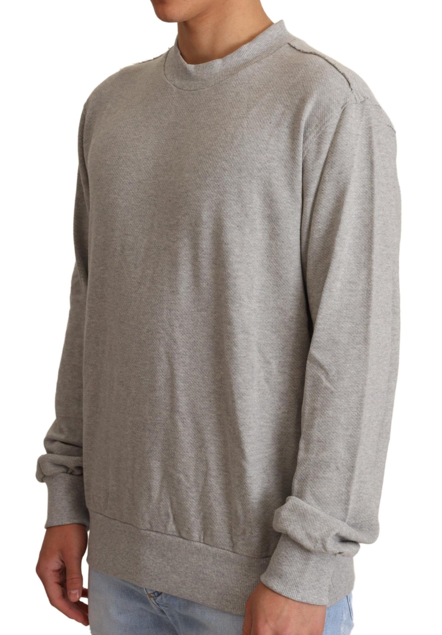 Gray Cotton Crewneck Pullover Sweater-Dolce & Gabbana-LabelTerrace.com