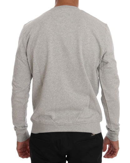 Gray Cotton Crewneck Pullover Sweater-Frankie Morello-LabelTerrace.com