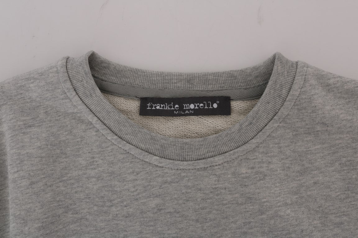 Gray Cotton Crewneck Pullover Sweater-Frankie Morello-LabelTerrace.com