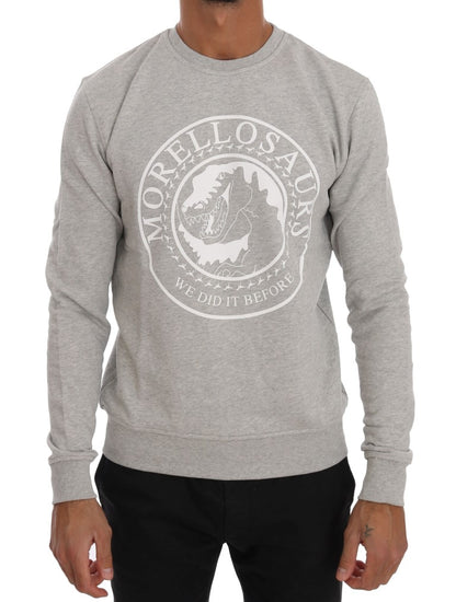 Gray Cotton Crewneck Pullover Sweater-Frankie Morello-LabelTerrace.com