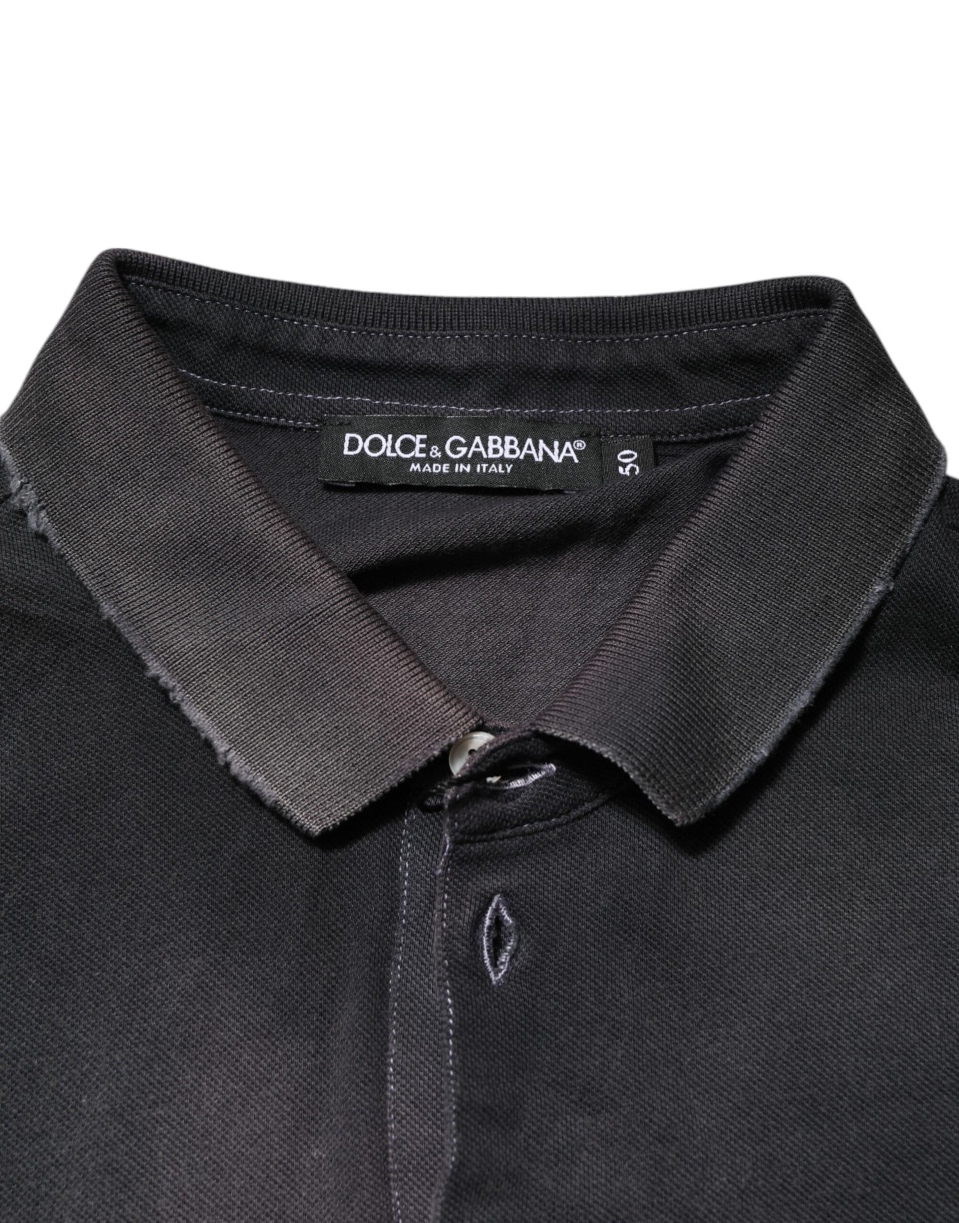 Gray Cotton Crown Collared Men Polo T-shirt-Dolce & Gabbana-LabelTerrace.com