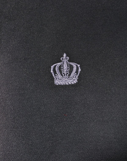 Gray Cotton Crown Collared Men Polo T-shirt-Dolce & Gabbana-LabelTerrace.com