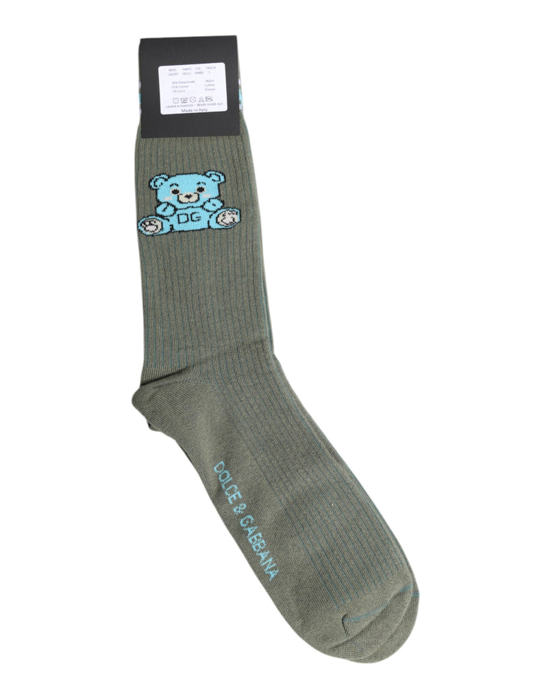 Gray Cotton DG Bear Mid Calf Socks-Dolce & Gabbana-LabelTerrace.com