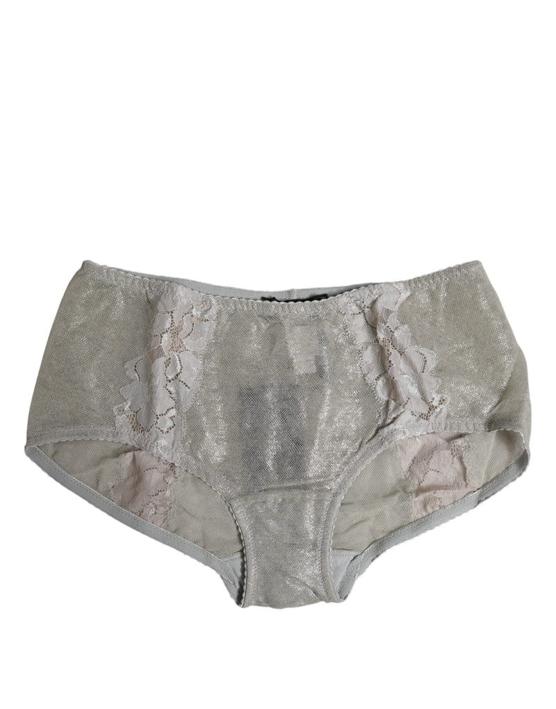 Gray Cotton Floral Lace High Waist Panty Underwear-Dolce & Gabbana-LabelTerrace.com