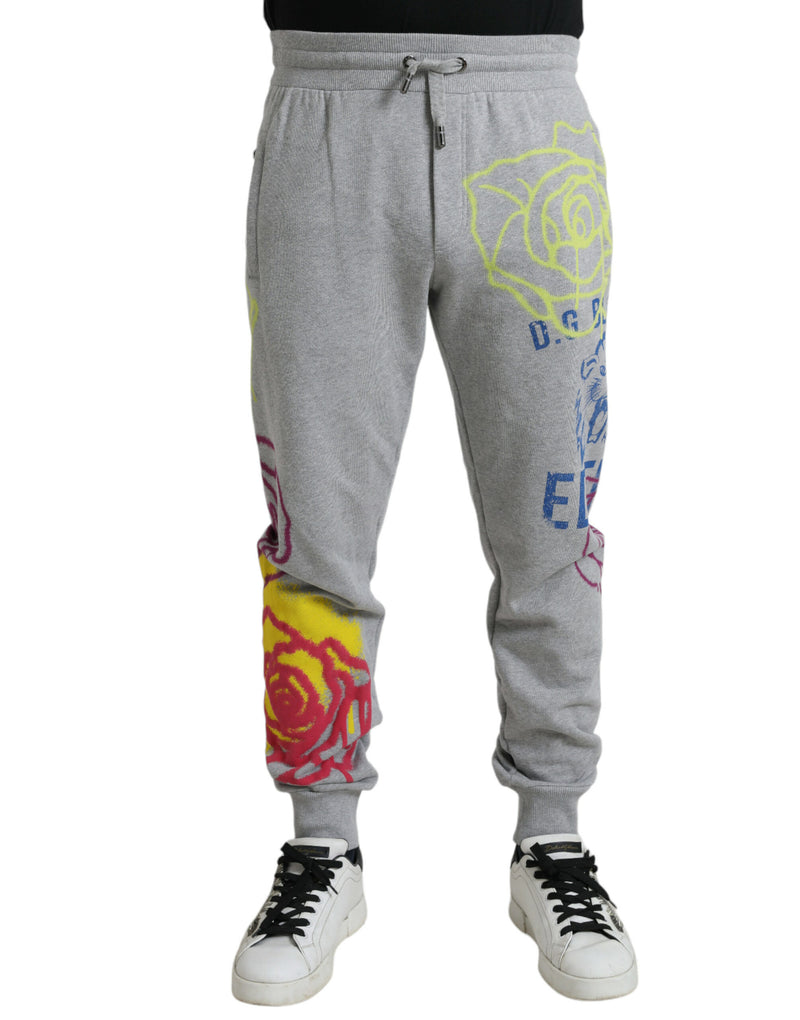 Gray Cotton Graffiti Sweatpants Jogger Pants-Dolce & Gabbana-LabelTerrace.com
