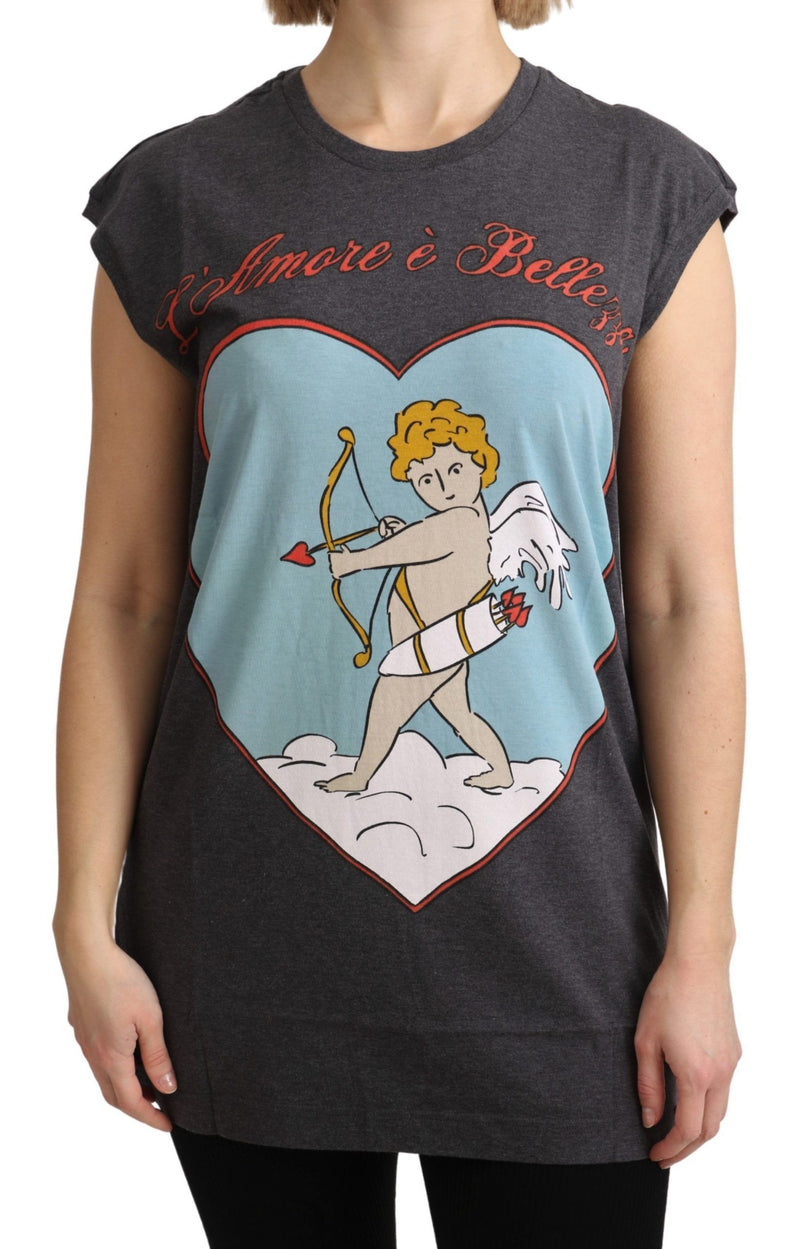 Gray Cotton L' Amore Top Tank T-shirt-Dolce & Gabbana-LabelTerrace.com