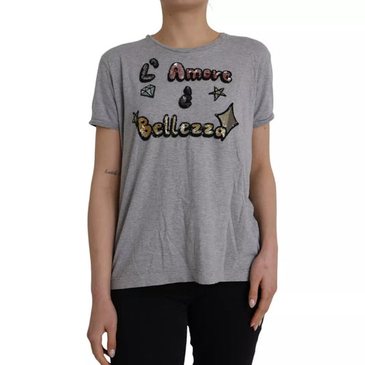 Gray Cotton L'Amore E'Bellezza Top T-shirt-Dolce & Gabbana-LabelTerrace.com