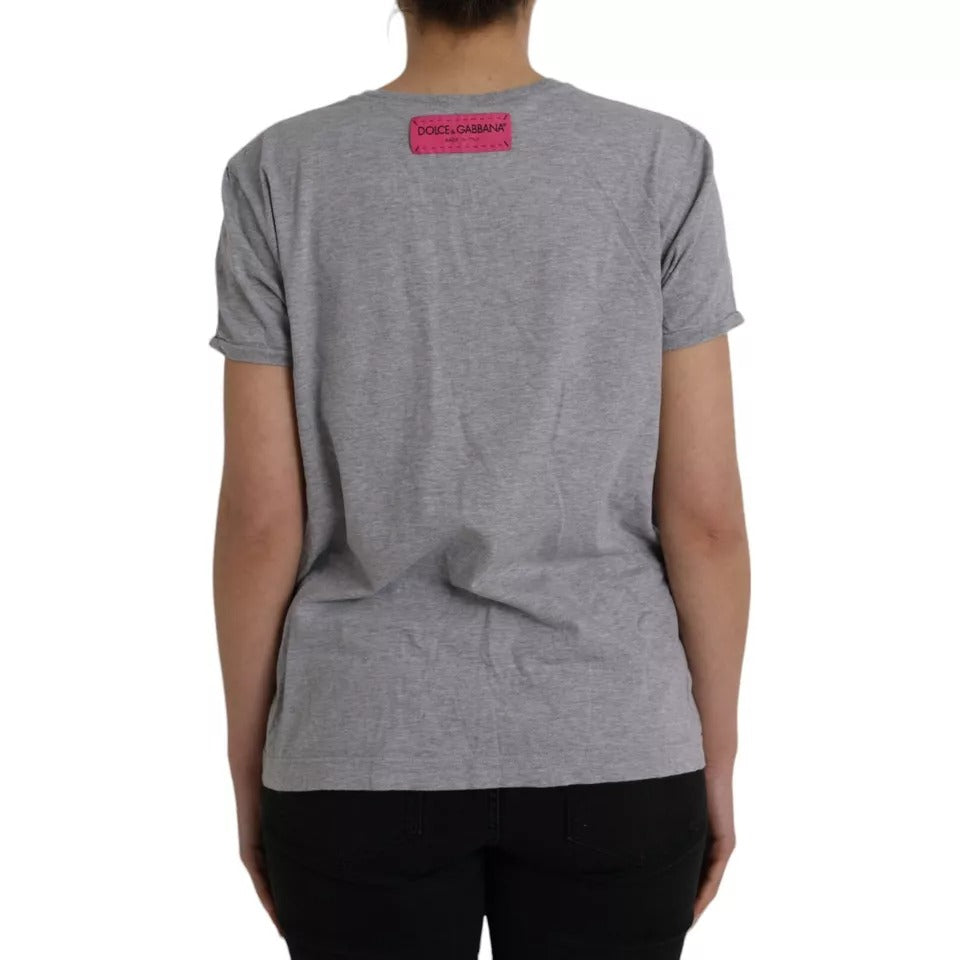 Gray Cotton L'Amore E'Bellezza Top T-shirt-Dolce & Gabbana-LabelTerrace.com