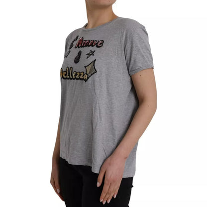 Gray Cotton L'Amore E'Bellezza Top T-shirt-Dolce & Gabbana-LabelTerrace.com