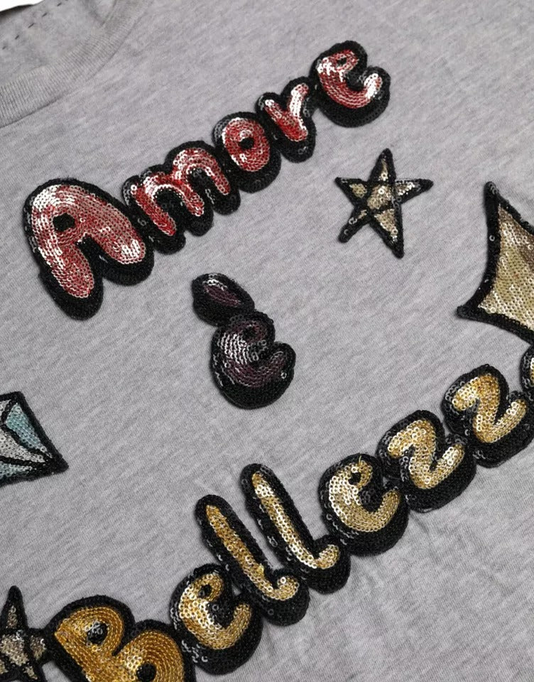 Gray Cotton L'Amore E'Bellezza Top T-shirt-Dolce & Gabbana-LabelTerrace.com